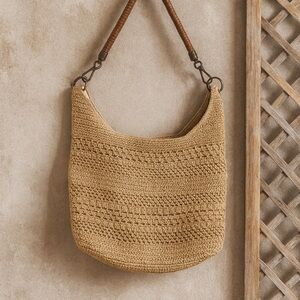 The Sak Large Crocheted Hobo Bag • Light Caramel • Leather Handle